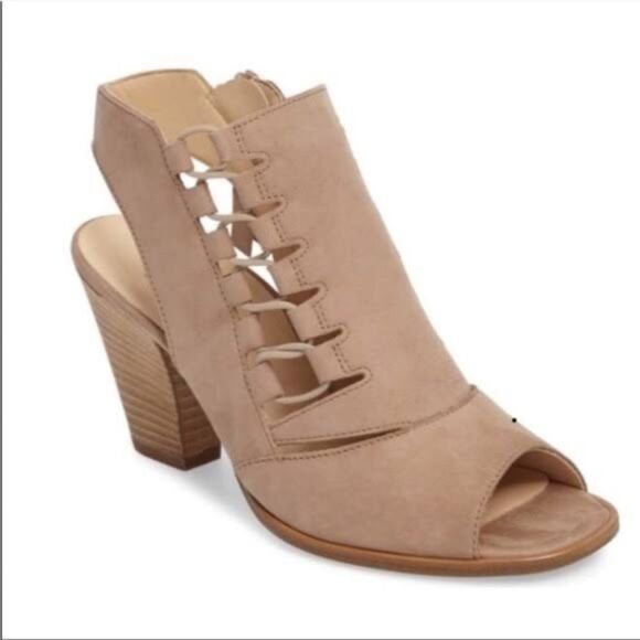 Paul Green Mindy Lace Up Suede Women's Tan Peep-Toe Ankle Boots Sz 4/US 6.5 - Picture 1 of 8